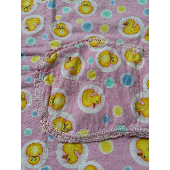 Handmade Baby Girls Pink Blanket Rubber Duckies with Matching Burp Cloth 32x34 - Picture 3 of 3